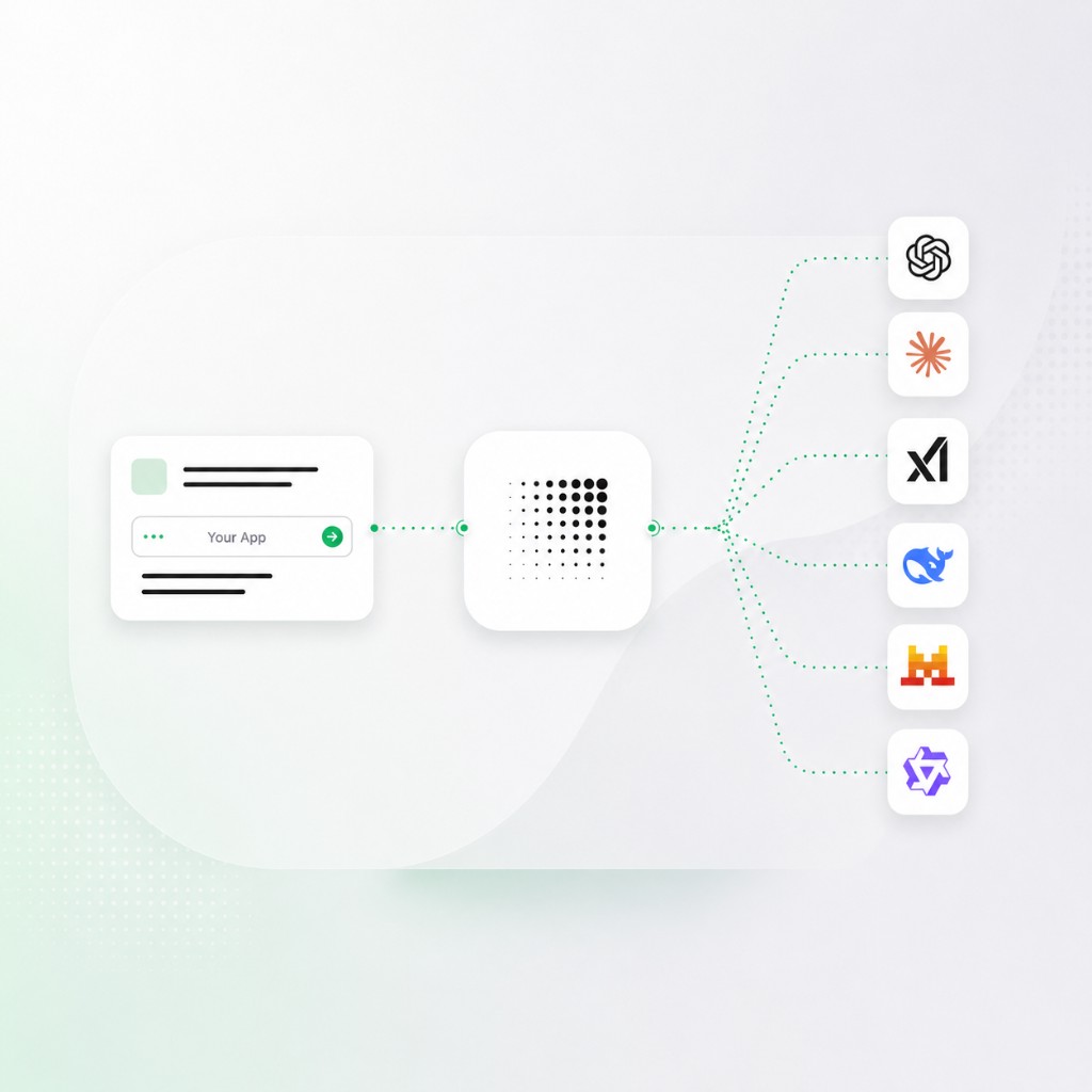 Diagram showing an app sending one request through Concentrate to multiple model providers