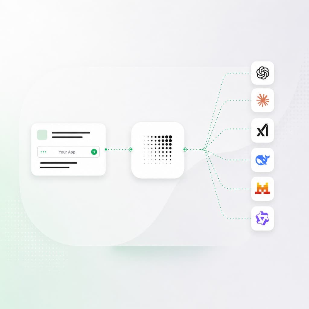 Diagram showing an app sending one request through Concentrate to multiple model providers